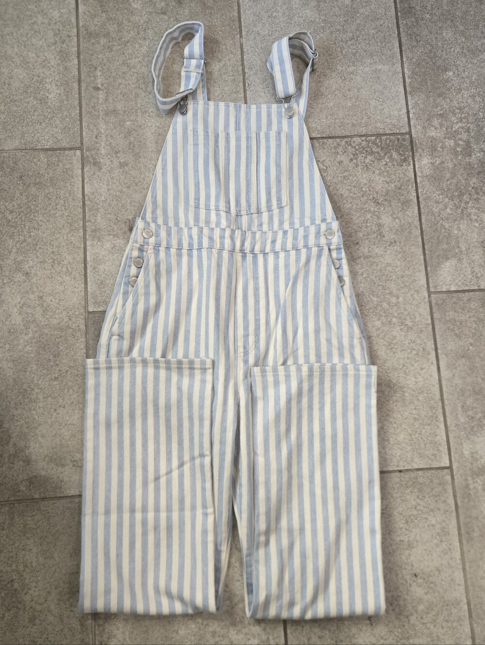 Rolla's Original High Rise Straight Overalls Sky Stripe Blue White Denim Size 27